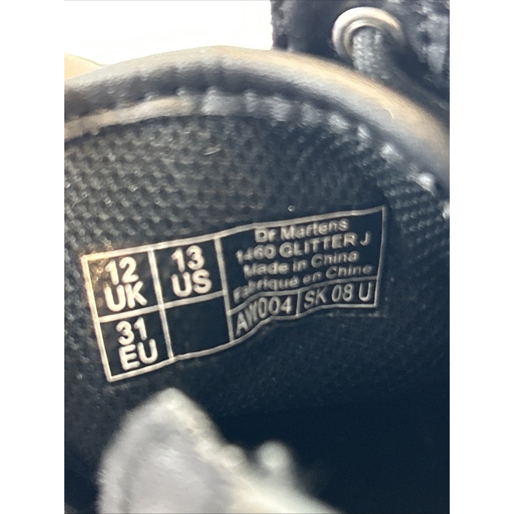 Doc Dr. Martens Black Glitter Combat Boots Kids Size 13 1460 Glitter J Side Zip - Picture 11 of 14